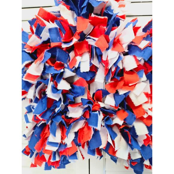 HAND CRAFTED Red White & Blue Americana Patriotic 4th of July Star Rag Wreath - Picture 3 of 4